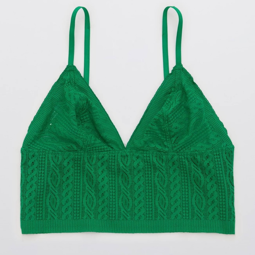 NWT Aerie Cable Lace Longline Green Bralette Womens Size Medium